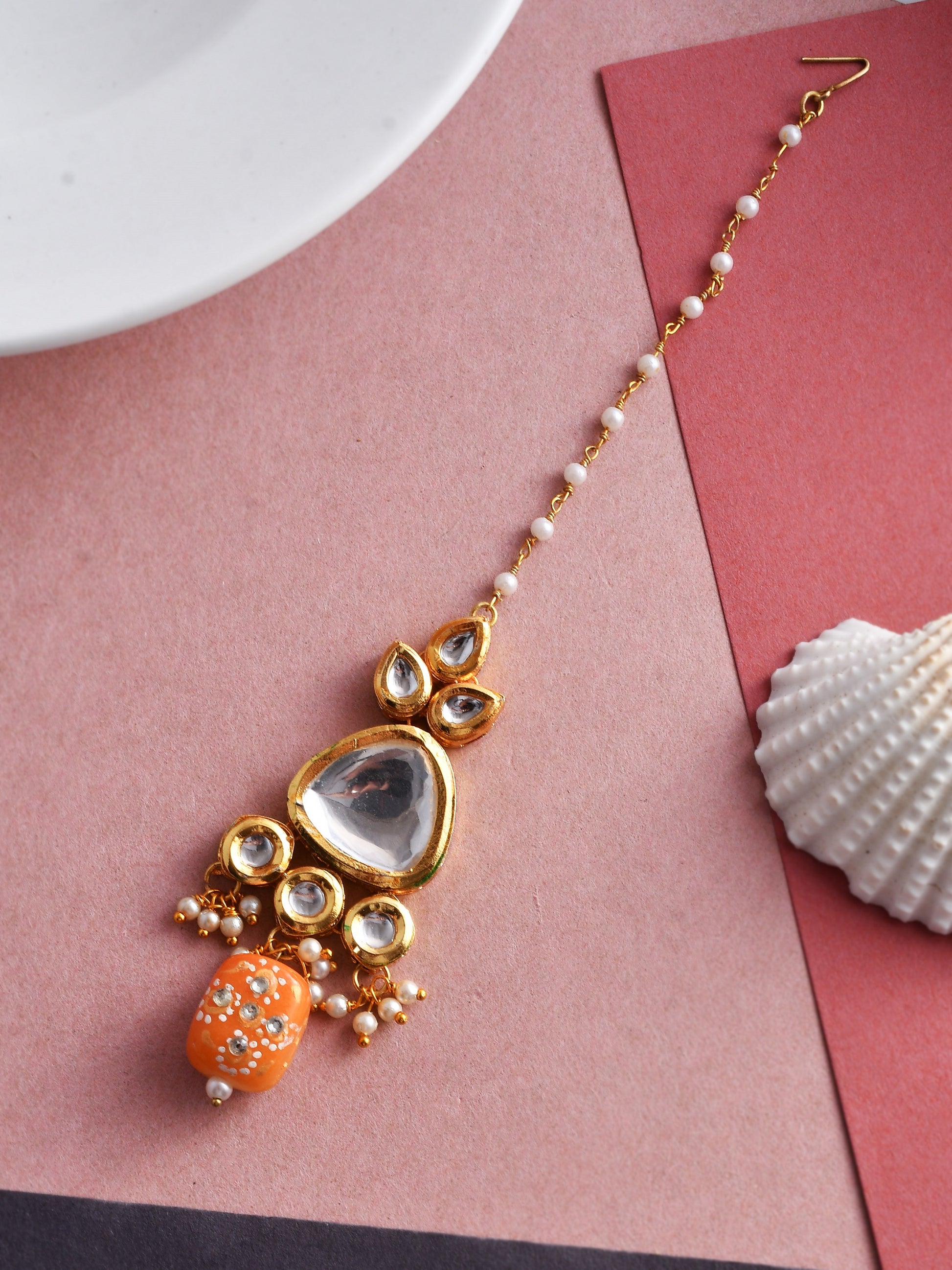 Buy Kundan Gold Plated Pearl Maang Tikka for Women Online at