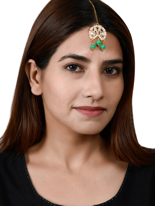Gold-plated Stone & Pearl-beaded Maang Tikka for Women Online