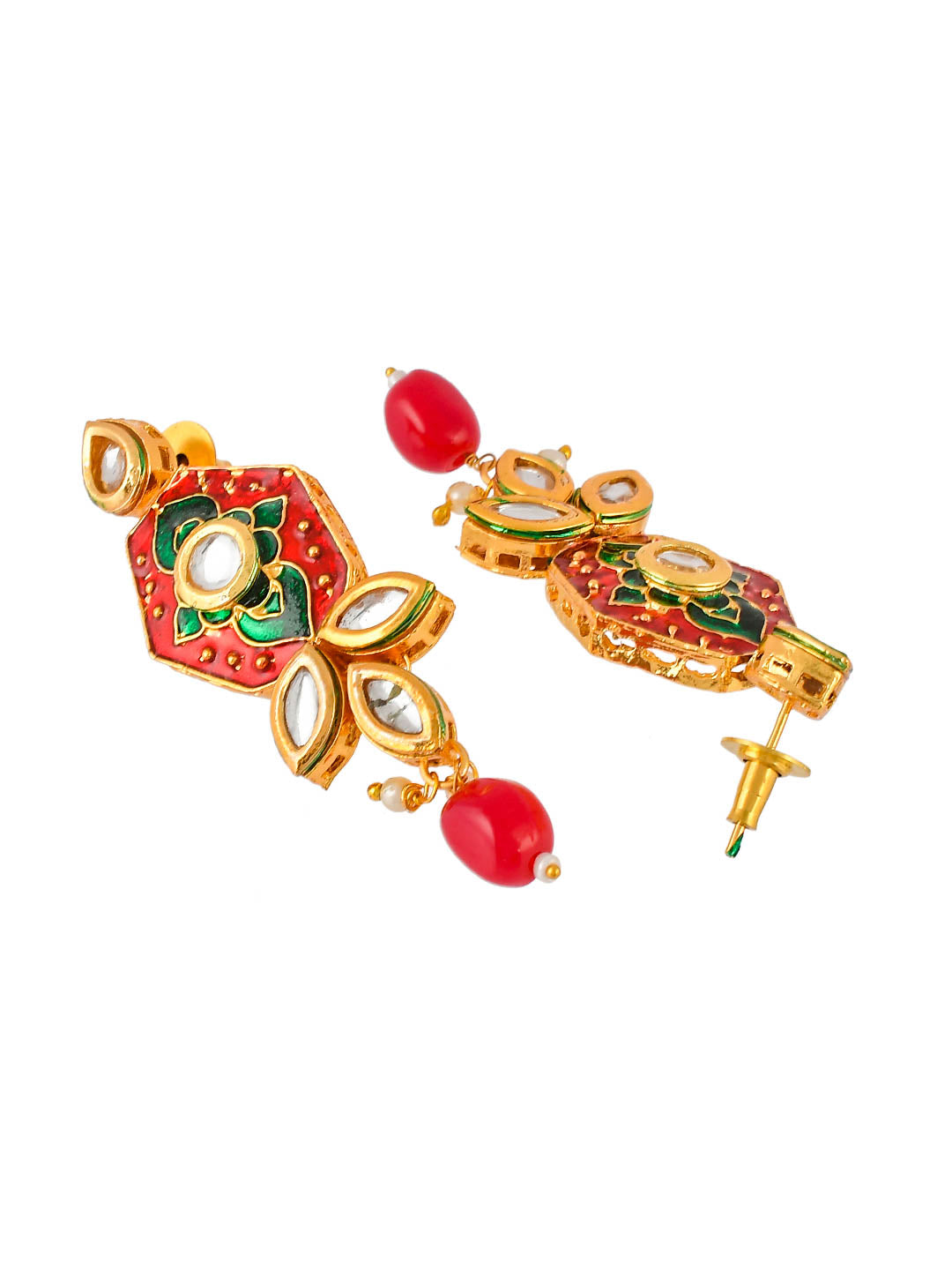 Red Kundan Meenakari Rajwadi Jewellery Set