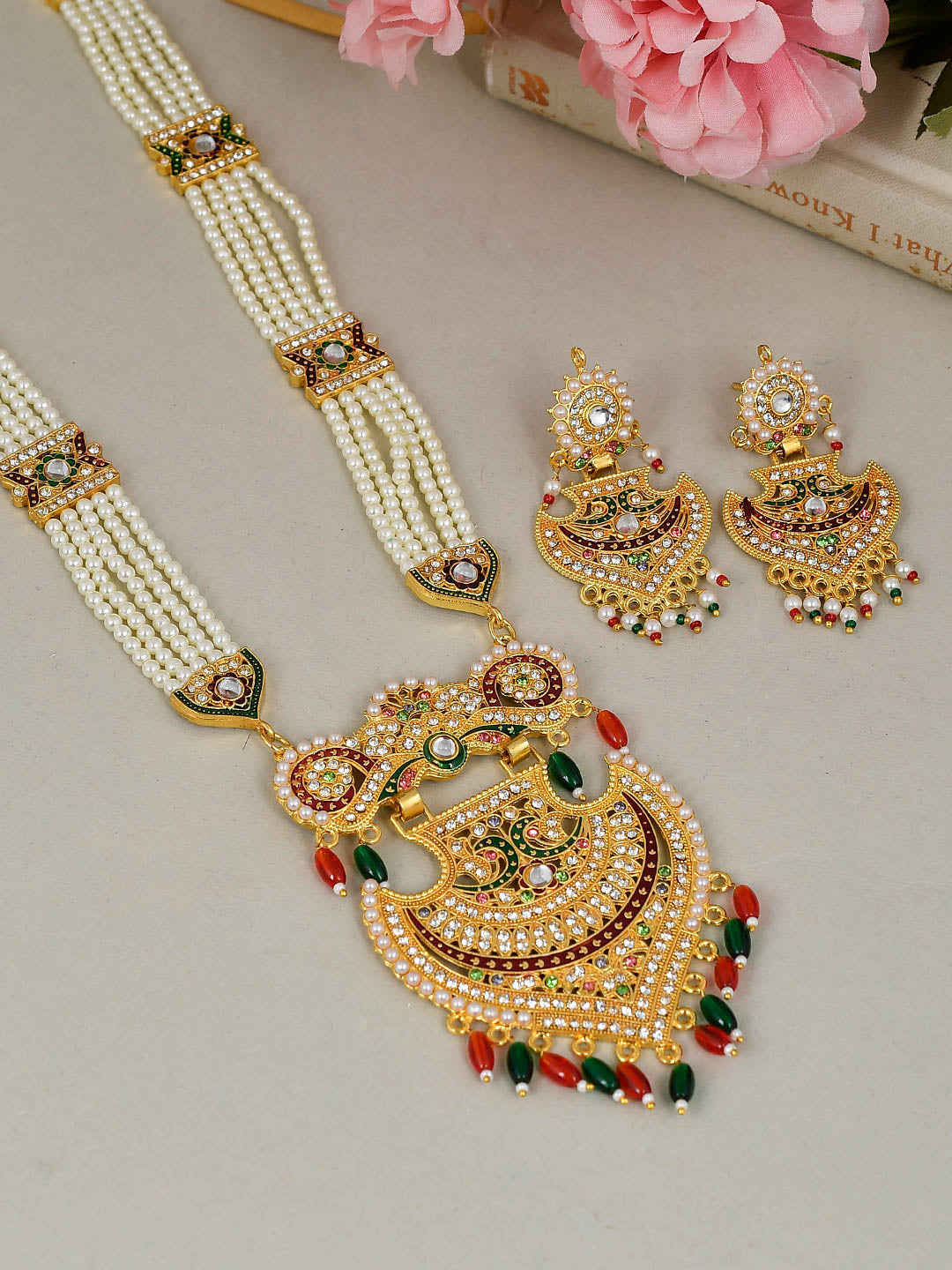 Gold Plated Ranihaar Pearl Jewellery Set