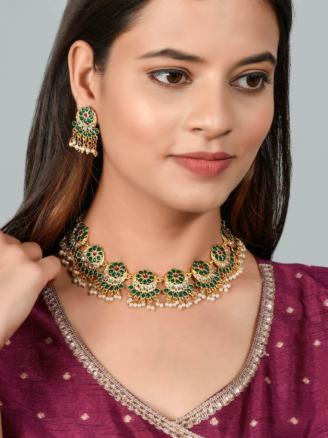 Green Meenakari Pearl Kundan Jewellery Sets for Women Online