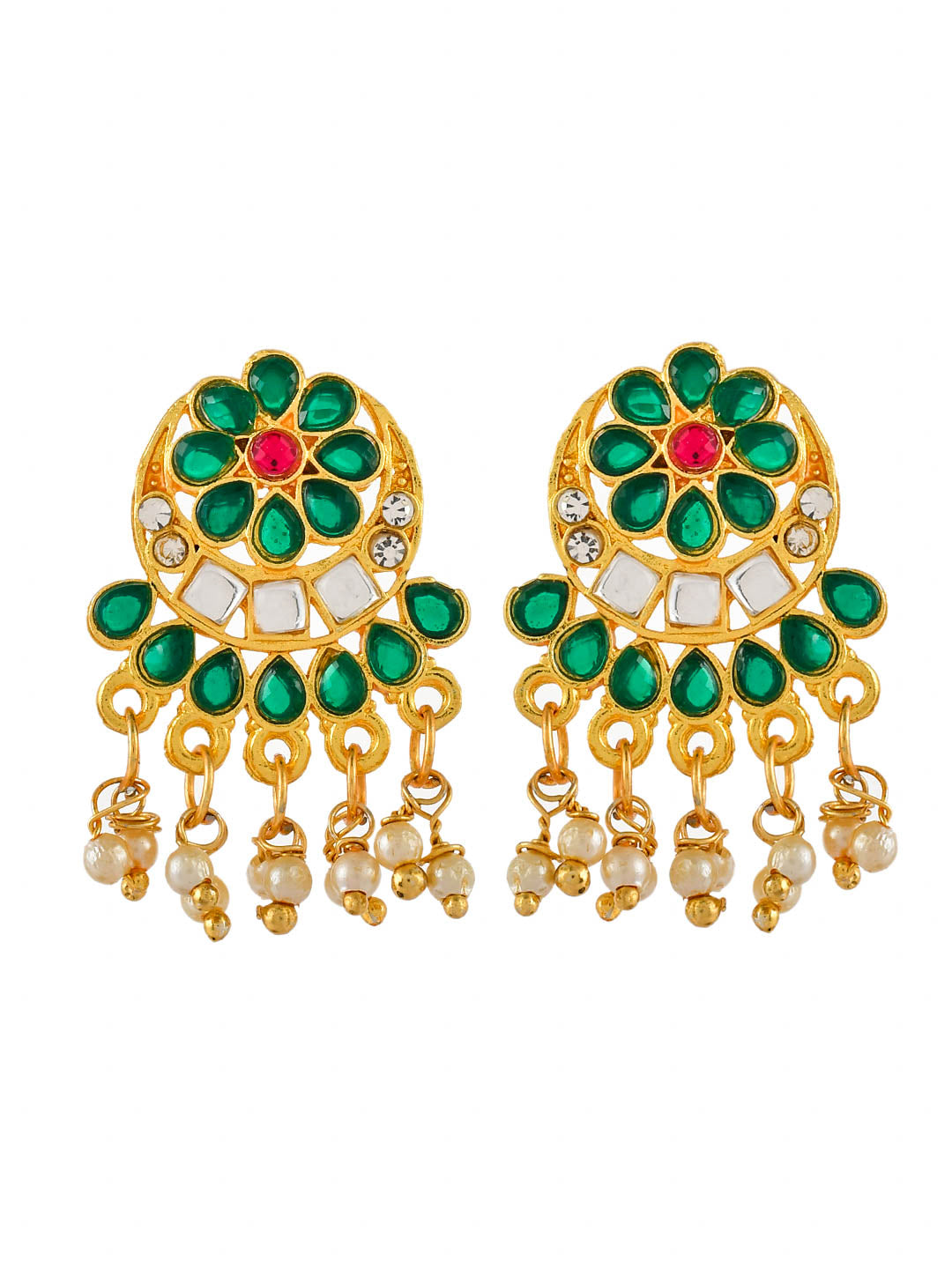 Green Meenakari Pearl Kundan Jewellery Set