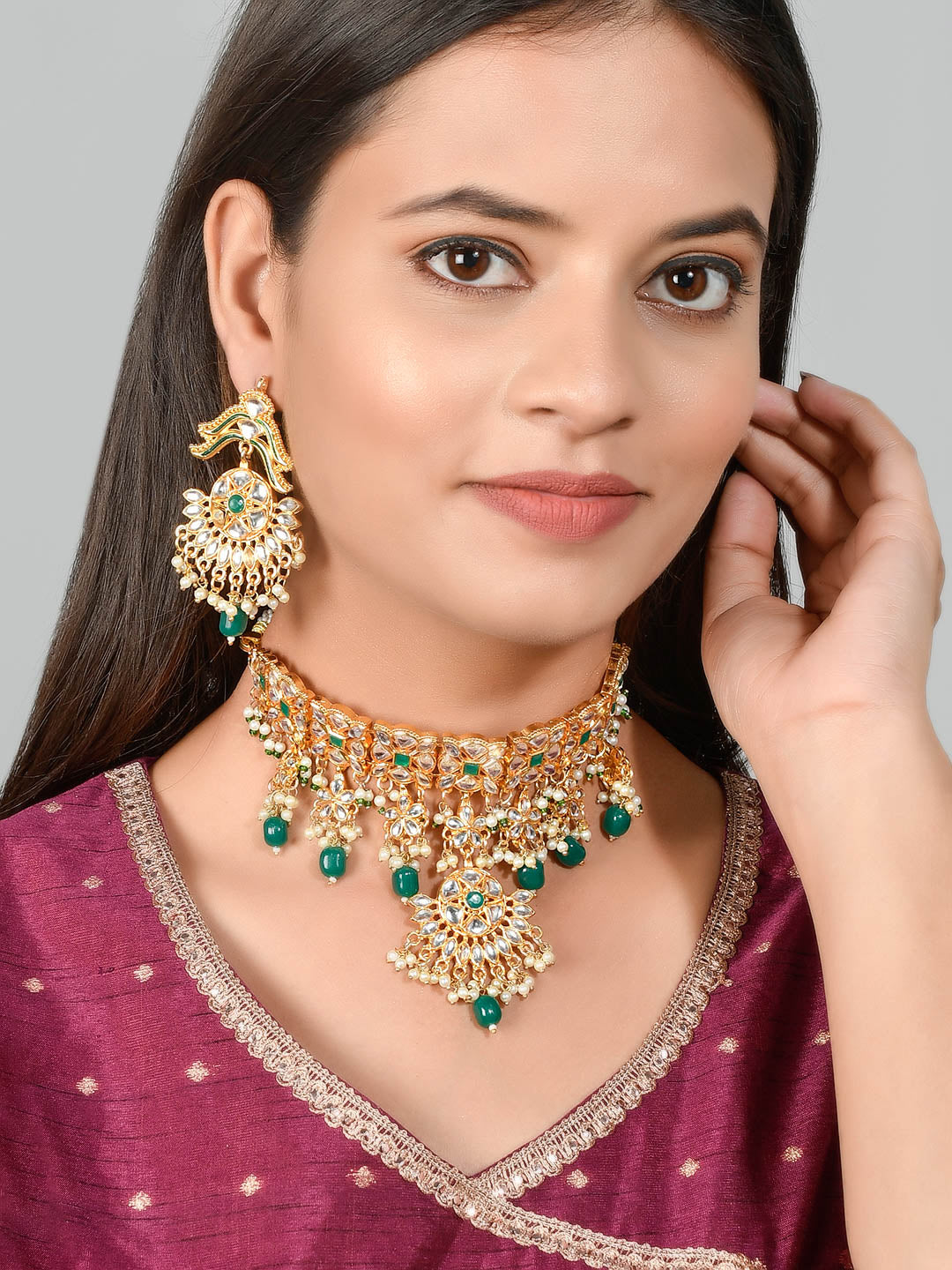Green Kundan Pearl Traditional Choker Jewellery Sets for Women Online
