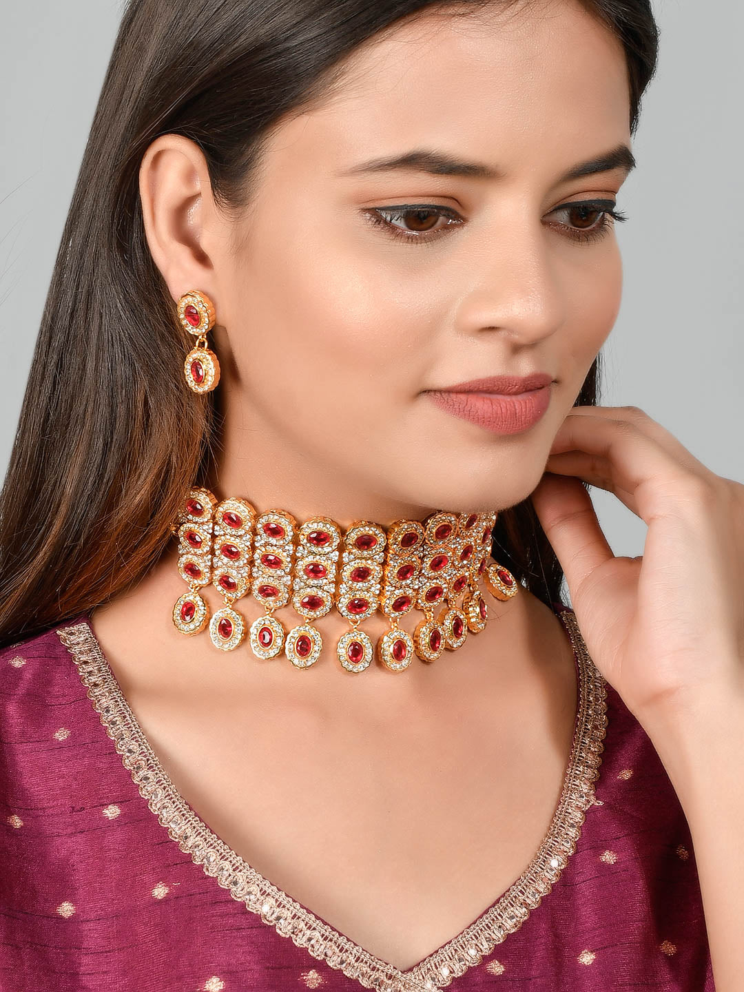 Gold Plated Ad Faux Ruby Jewellery Sets for Women Online