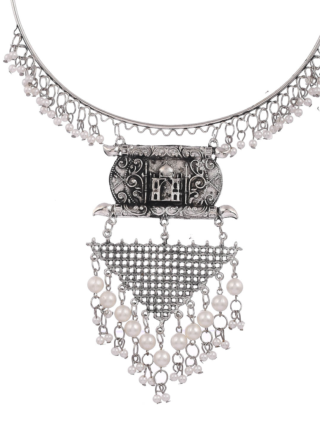 Oxidised Silver Statement Hasli Necklace Set With Earrings