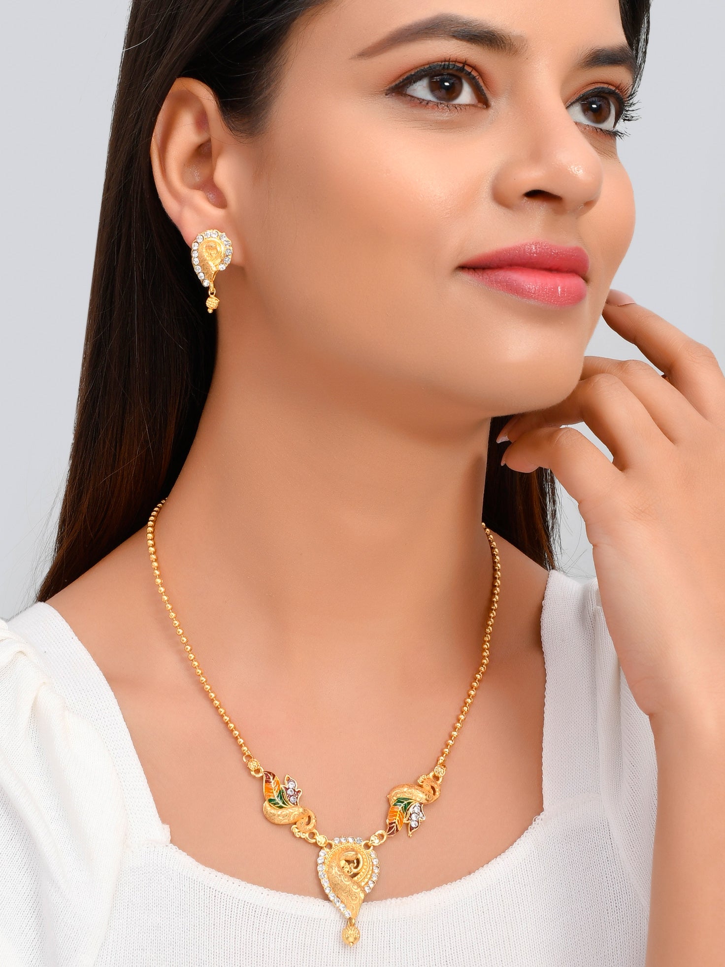 Designers Gold Plated Mayuri Jewellery Set