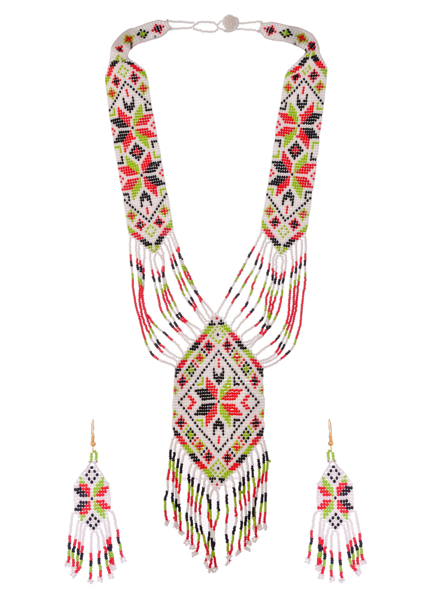 Silver Plated Multi Colored Hand Woven Layered Taselled Boho Jewellery Set