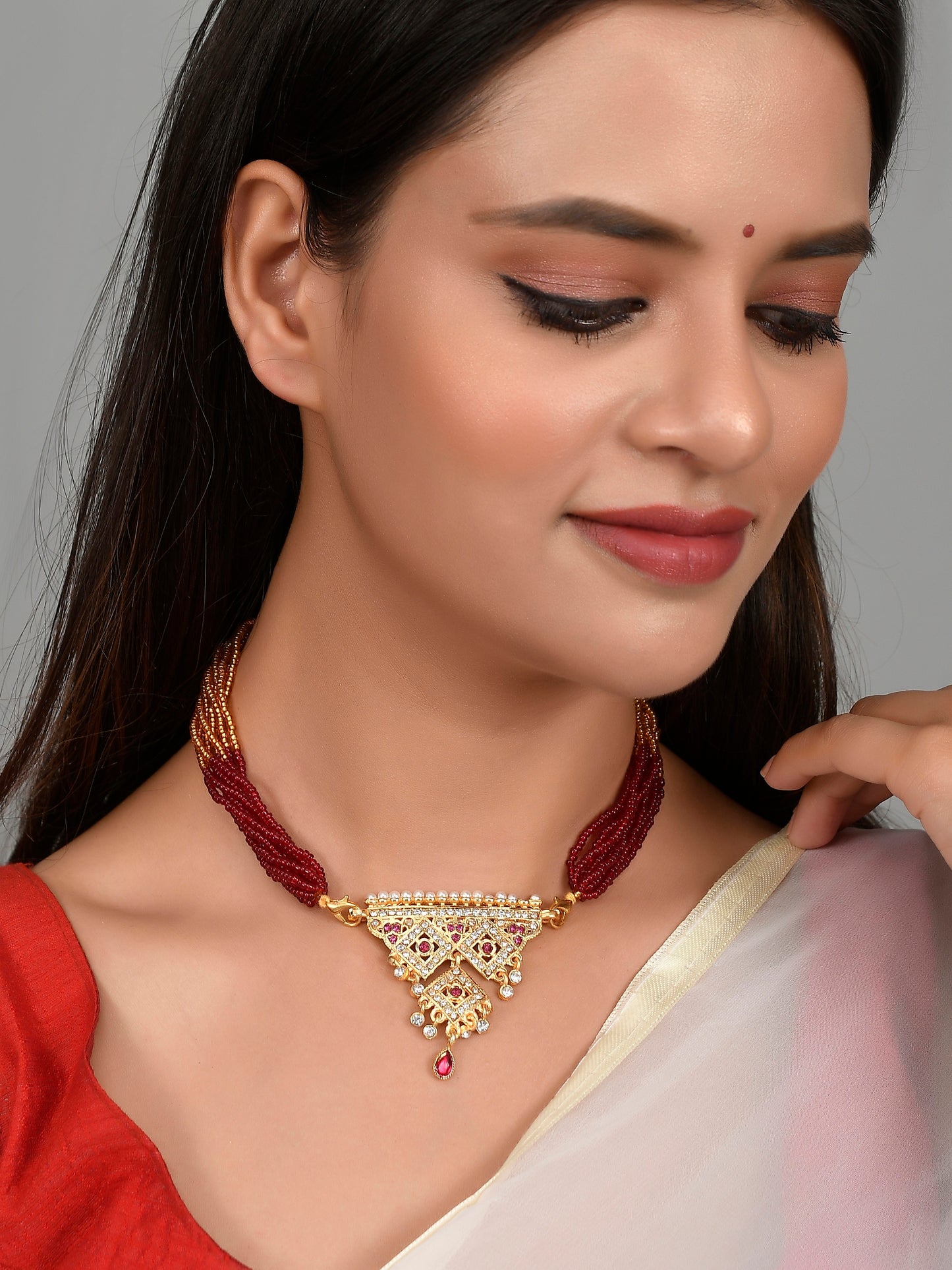 Gold Plated Ethnic Layered Long Necklace