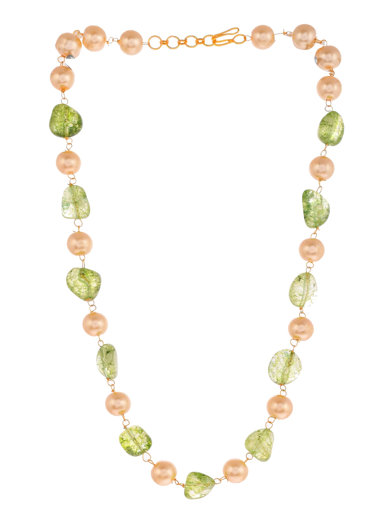 Gold Plated Green Quartz Pearl Unisex Necklace