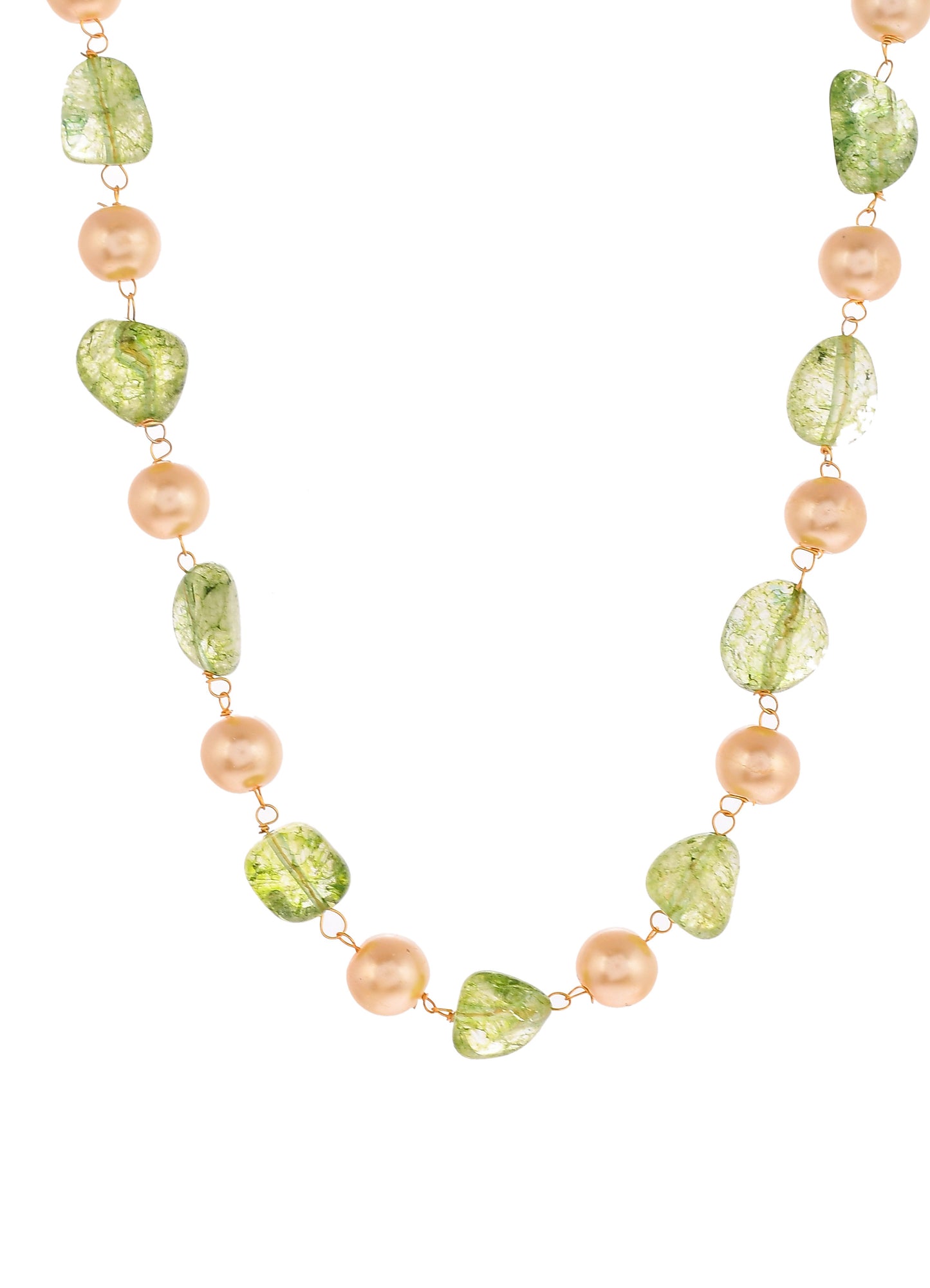 Gold Plated Green Quartz Pearl Unisex Necklace