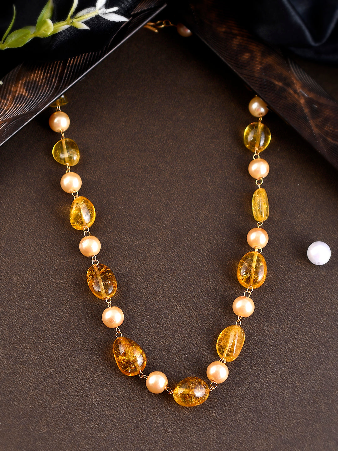 Gold Plated Yellow Quartz Pearl Unisex Necklaces for Women Online