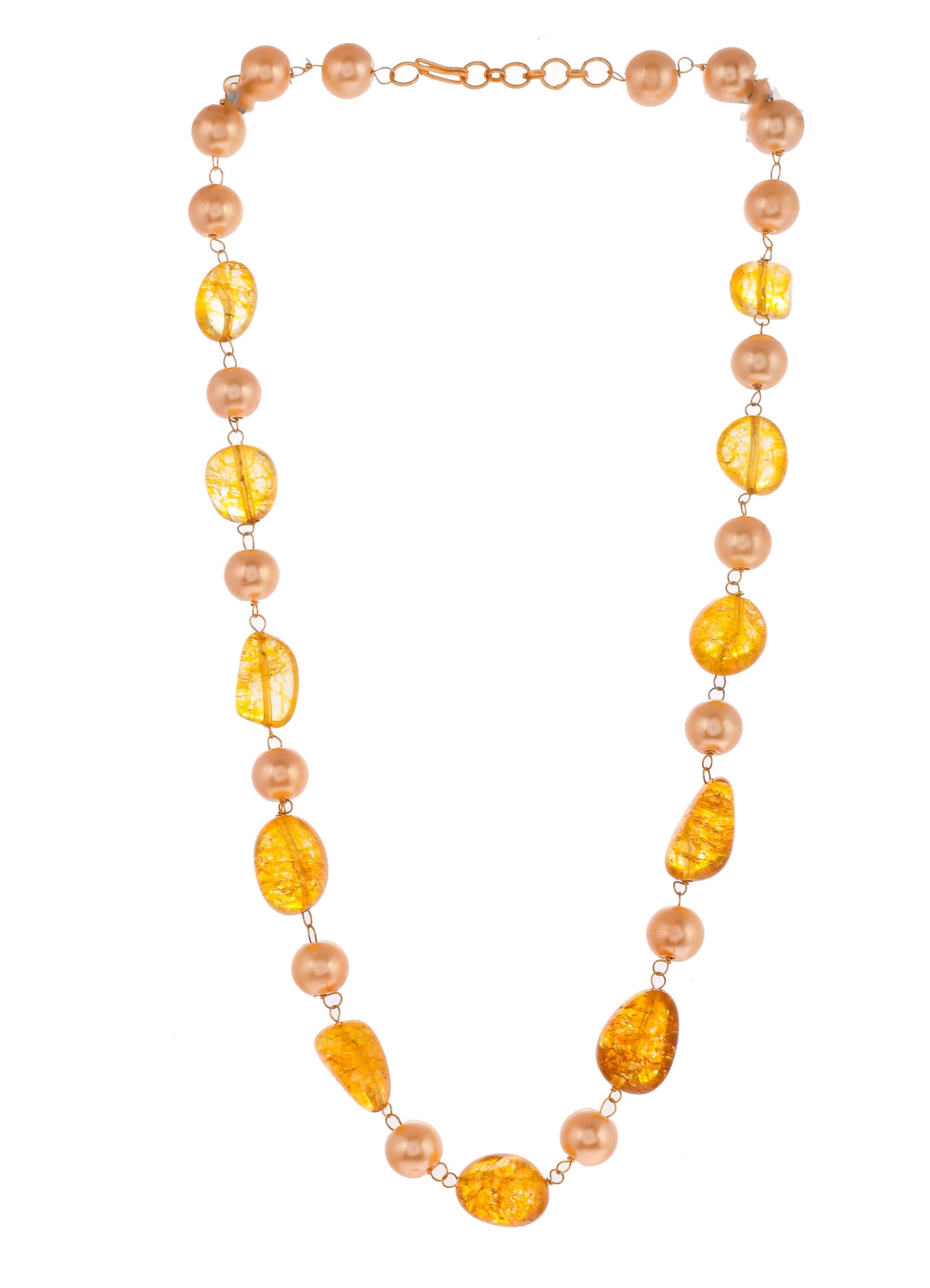 Gold Plated Yellow Quartz Pearl Unisex Necklace