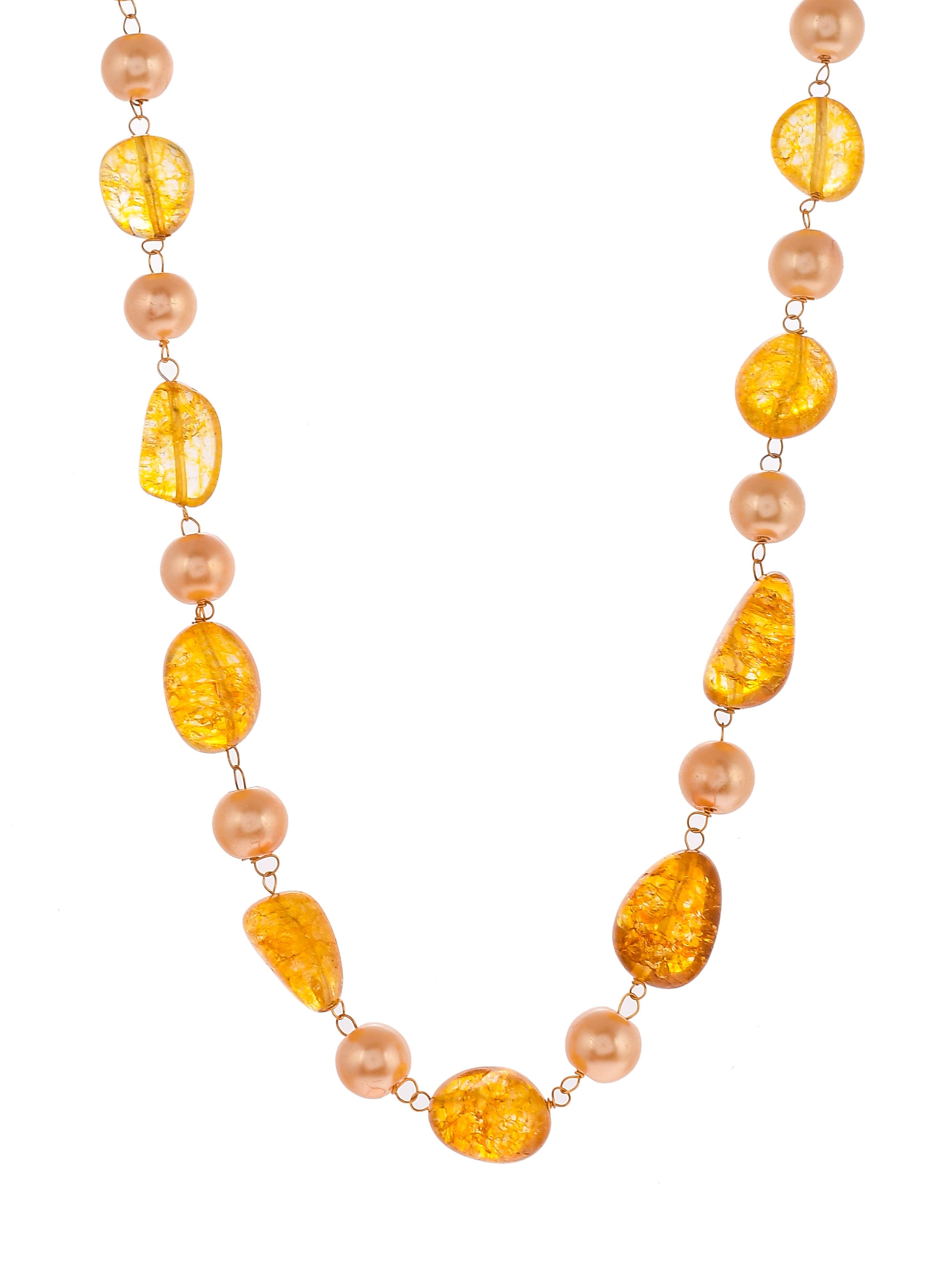 Gold Plated Yellow Quartz Pearl Unisex Necklace