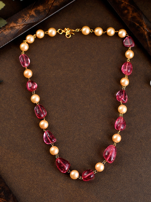Gold Plated Pink Quartz Pearl Unisex Necklaces for Women Online