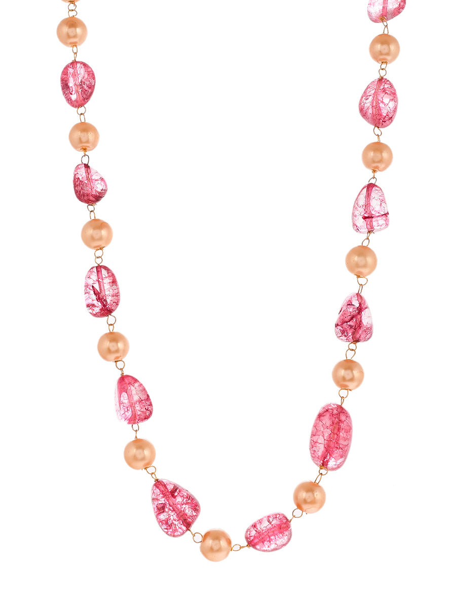 Gold Plated Pink Quartz Pearl Unisex Necklace
