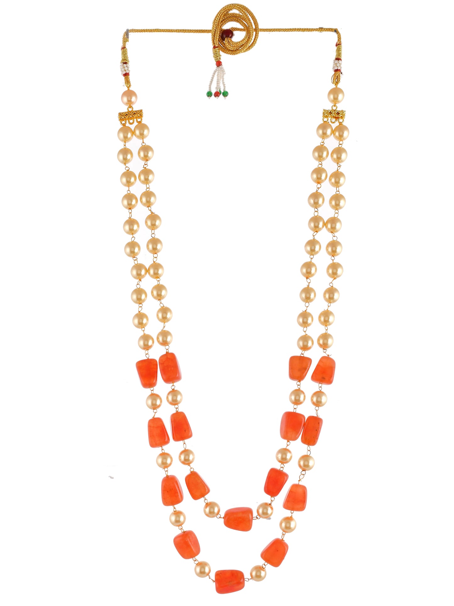 Unisex Orange Gold Plated Beaded Layered Necklace