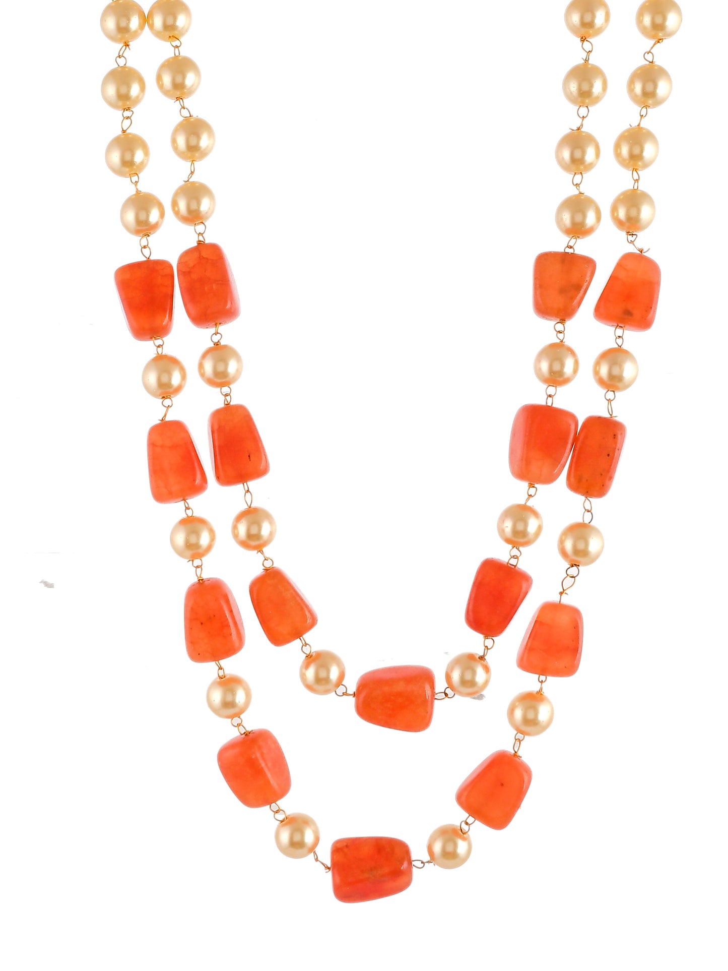Unisex Orange Gold Plated Beaded Layered Necklace
