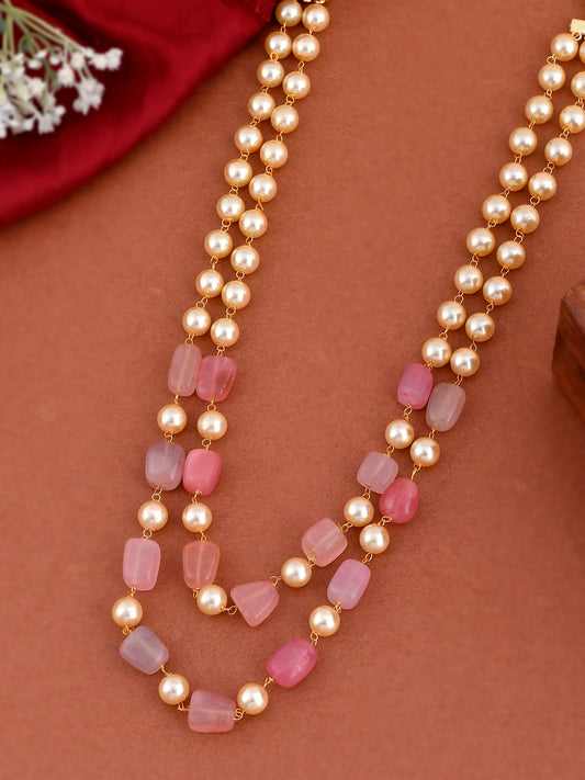 Unisex Pink Gold Plated Beaded Layered Necklace