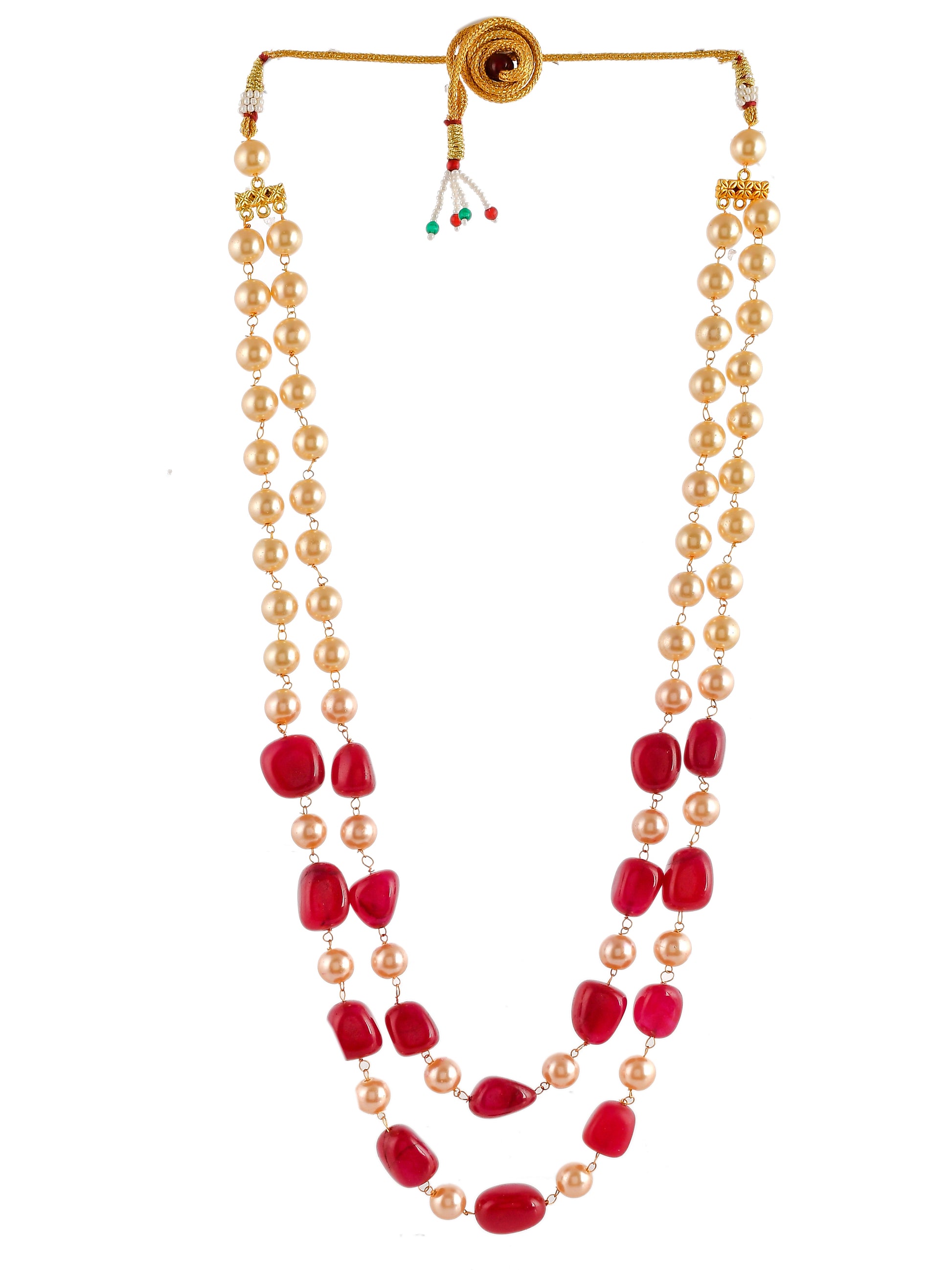 Unisex Red Gold Plated Beaded Layered Necklace