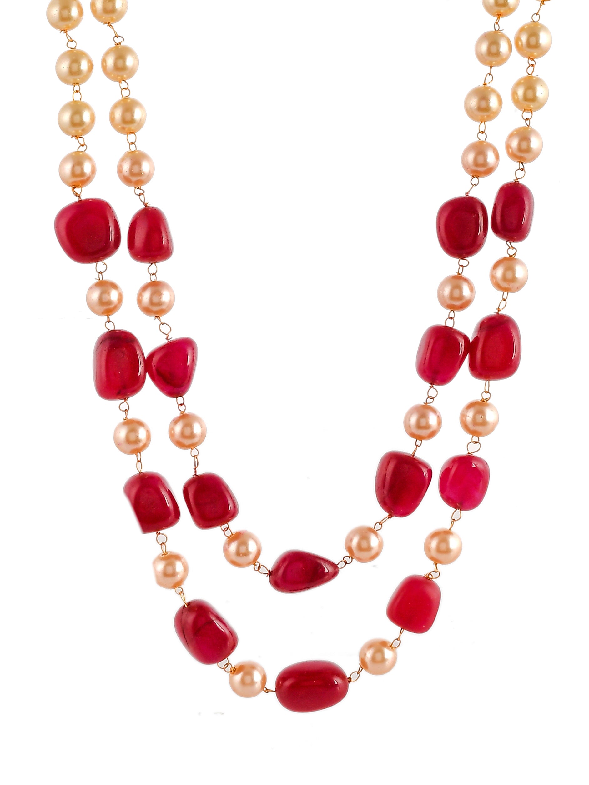 Unisex Red Gold Plated Beaded Layered Necklace
