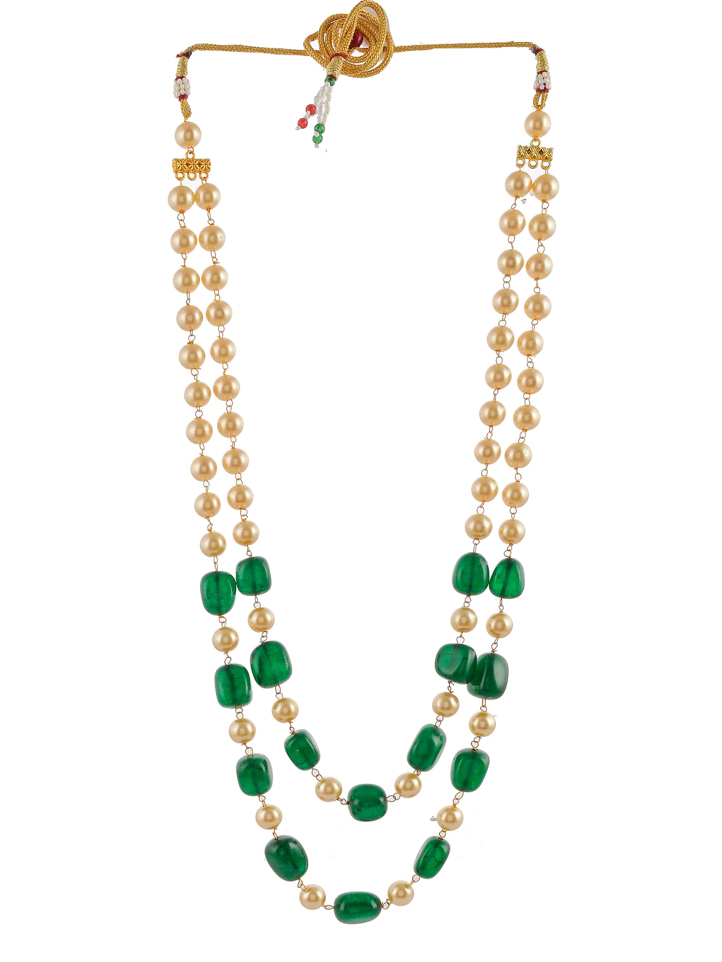 Unisex Green Gold Plated Beaded Layered Necklace
