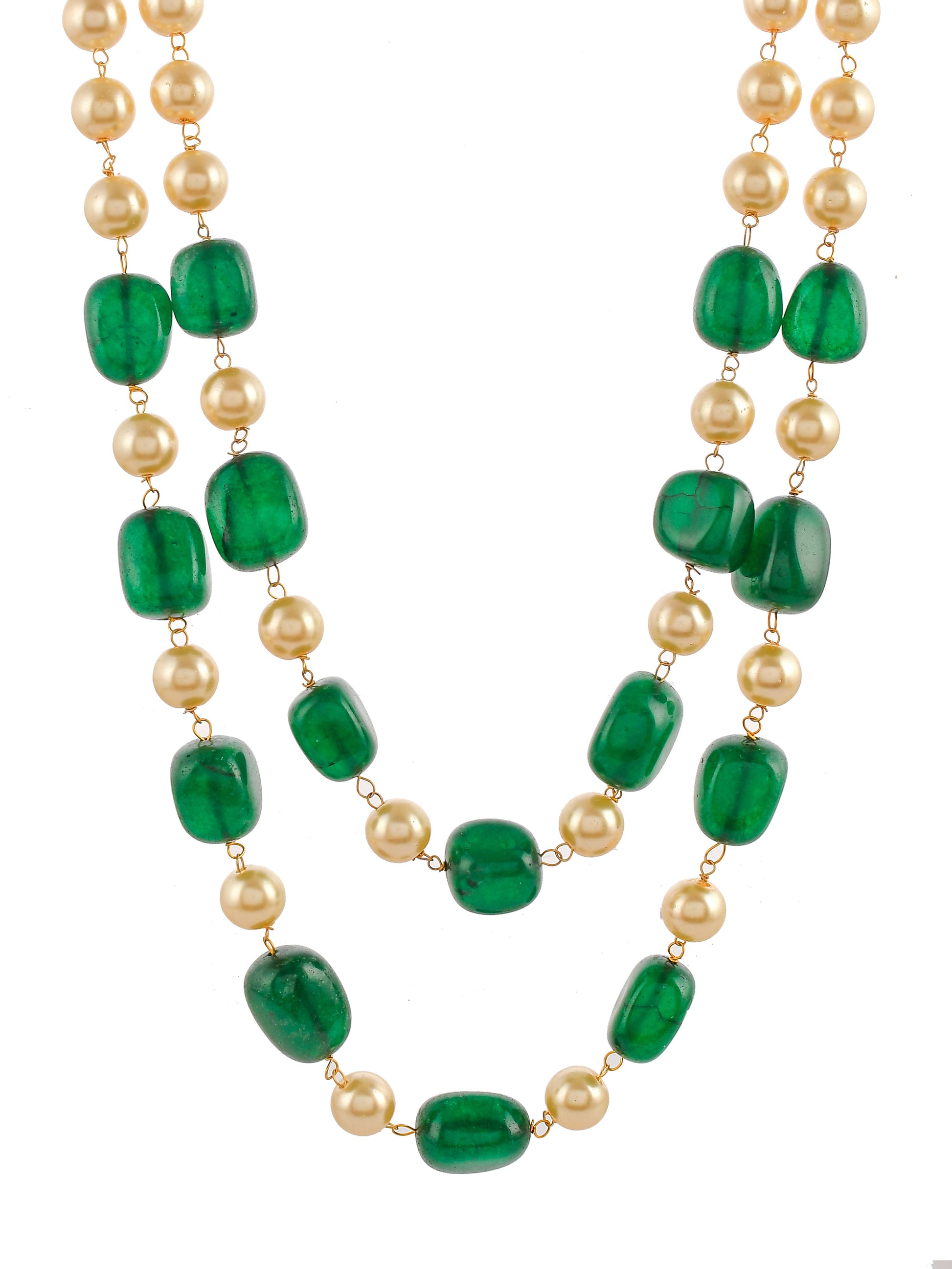 Unisex Green Gold Plated Beaded Layered Necklace