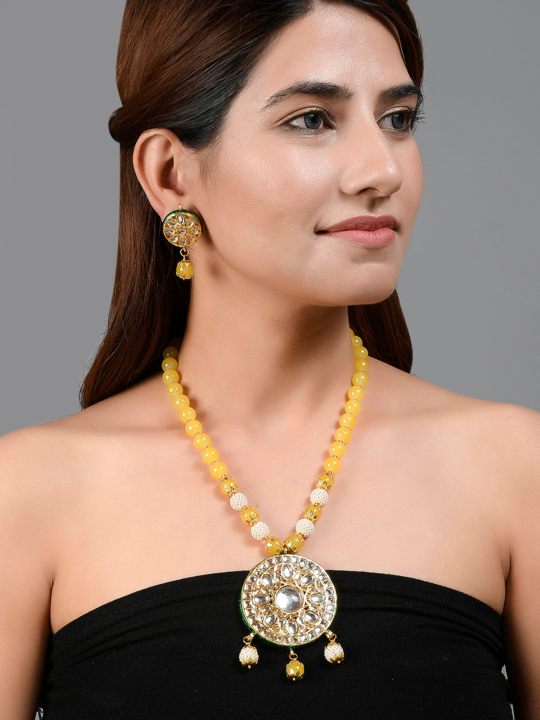 Yellow Beads With Pearl Kundan Jewellery Sets for Women Online