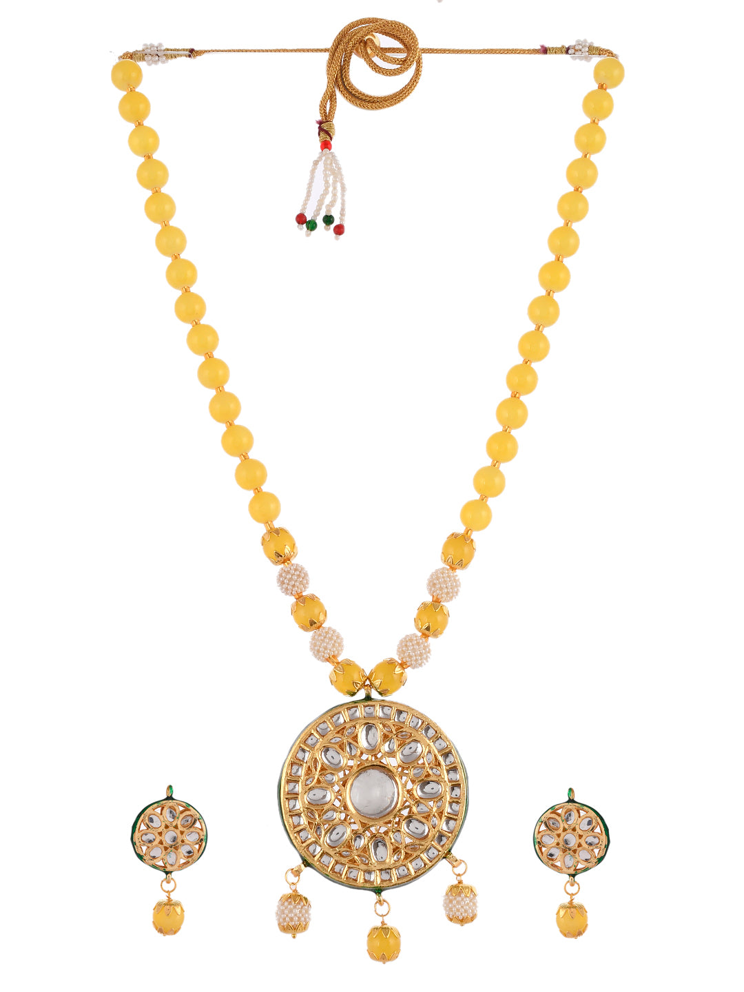 Yellow Beads With Pearl Kundan Jewellery Set