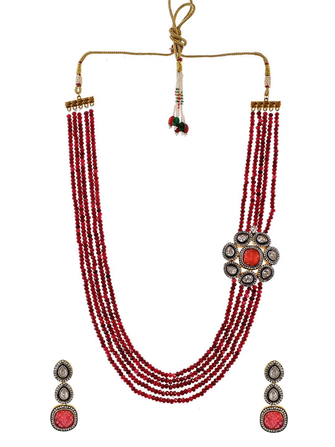 Gold Plated Kundan Onyx Layered Jewellery Set