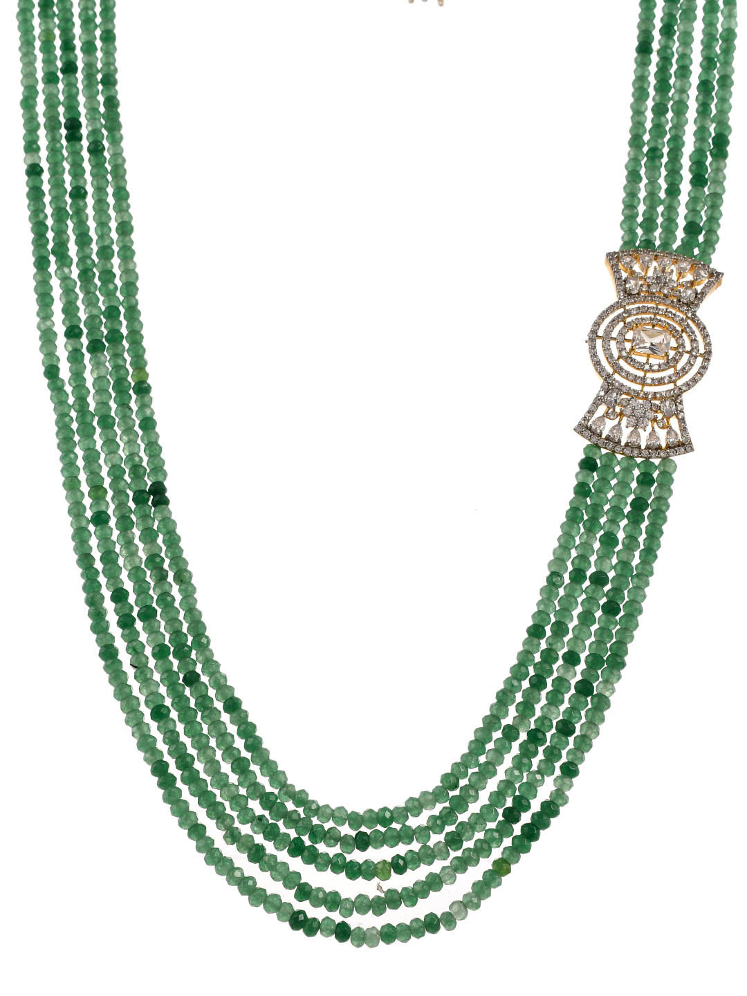 Emerald Green Layered American Diamond Bow Necklace Set