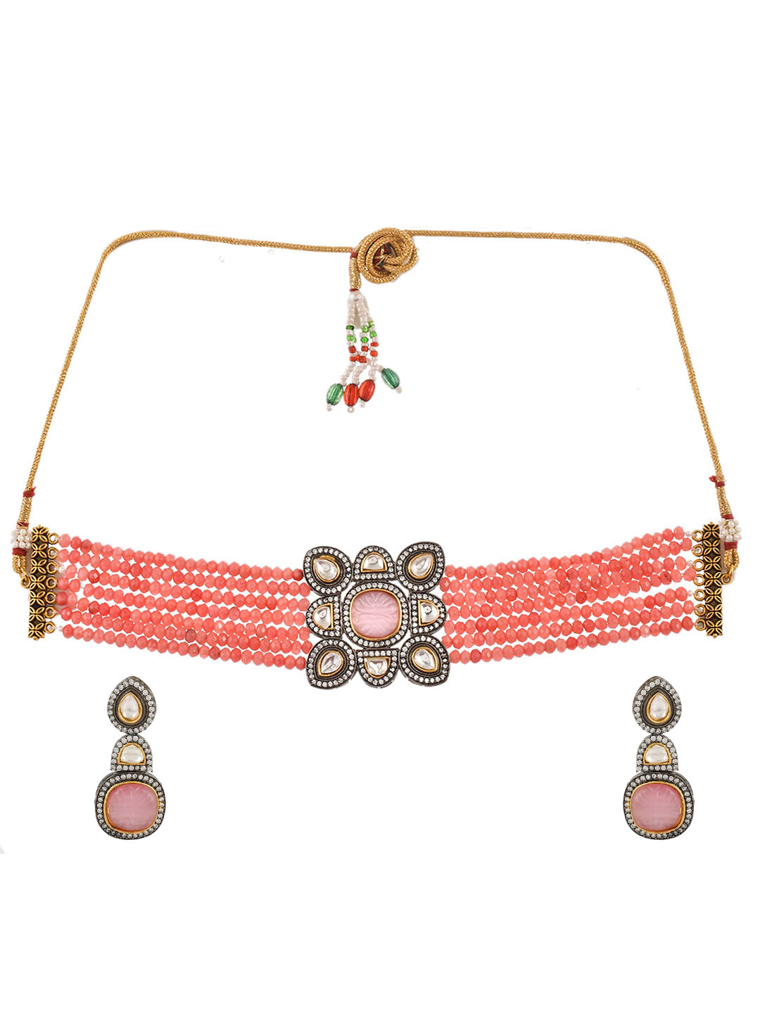 Gold Plated Pink Ad Kundan Jewellery Set