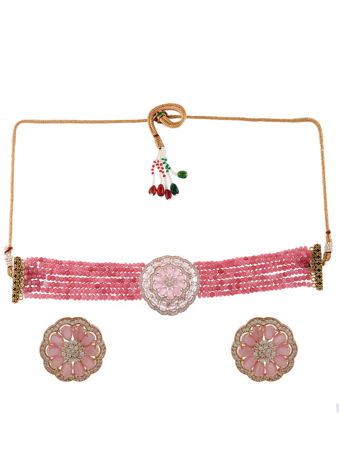 Rose Pink Gold Choker Necklace Set With Earring For Women Girls