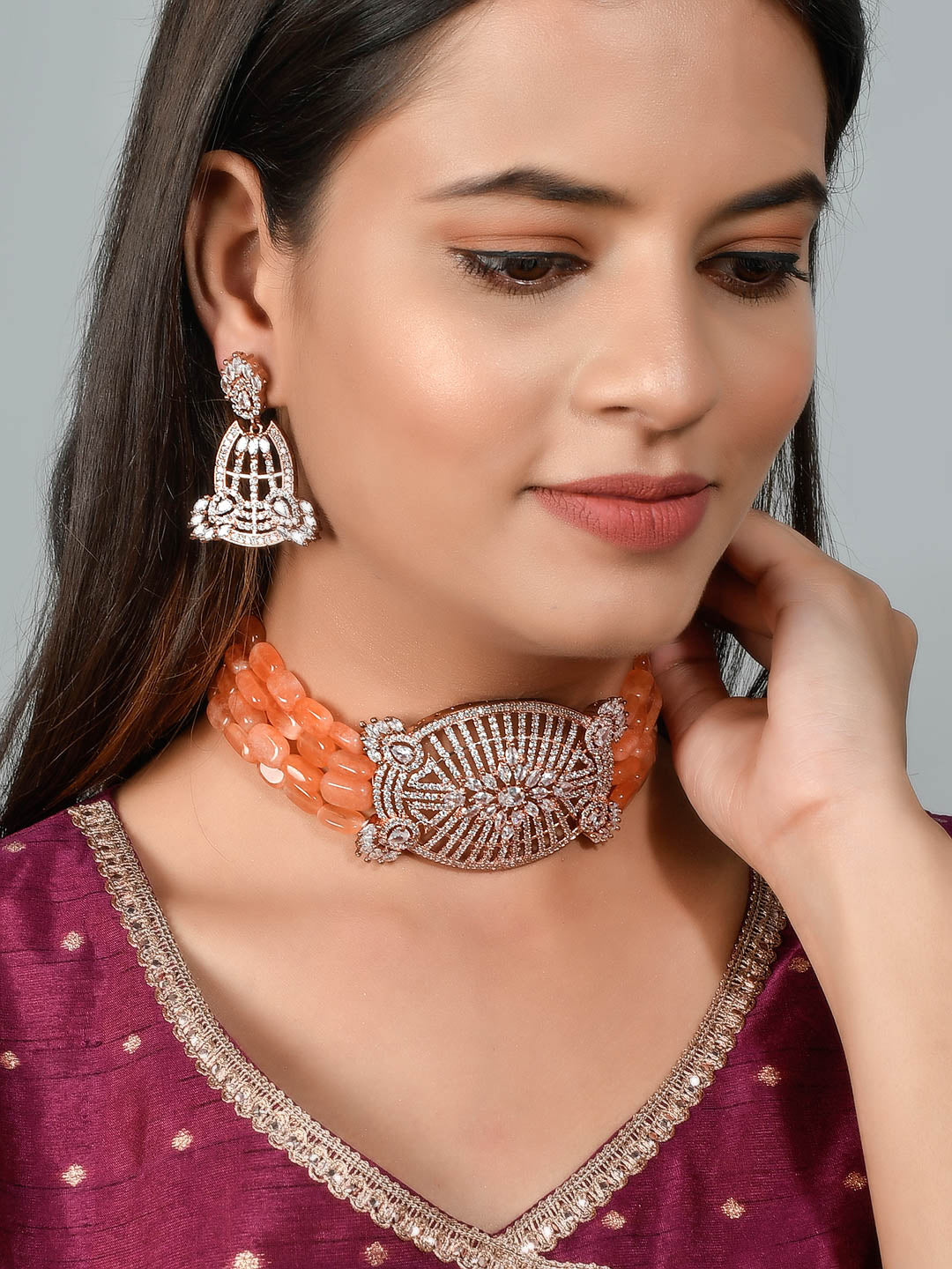 Orange American Diamond Jewellery Sets for Women Online