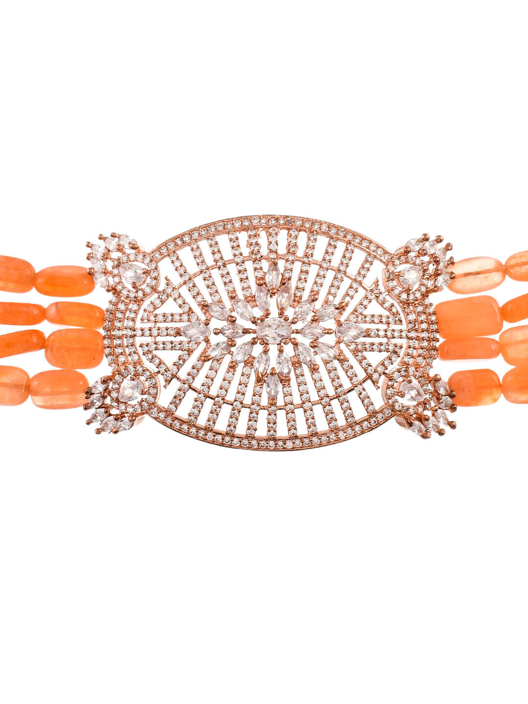 Orange Carnelion American Diamond Jewellery Set