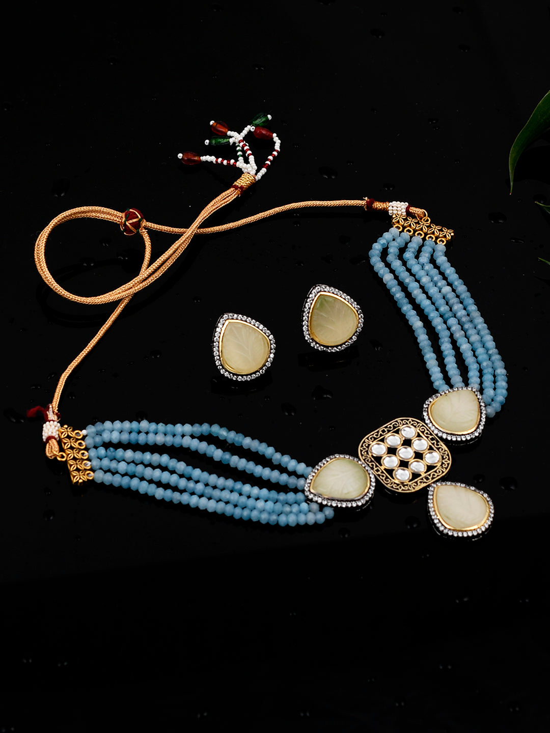 Stylish Indian Ethnic Blue Kundan Choker Jewellery Set With Earring For Women