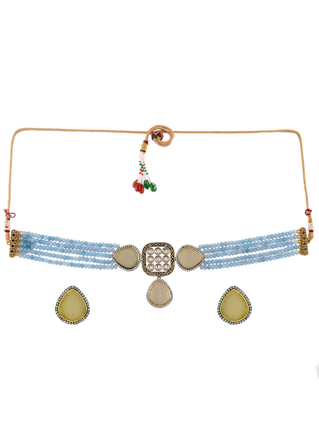 Stylish Indian Ethnic Blue Kundan Choker Jewellery Set With Earring For Women