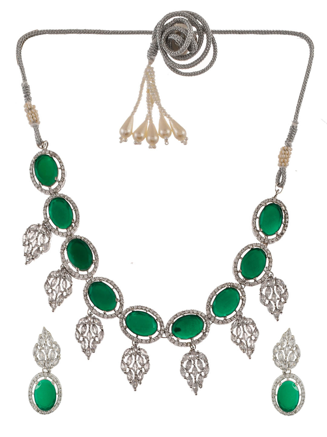Green Onyx Silver Plated Ad Jewellery Set