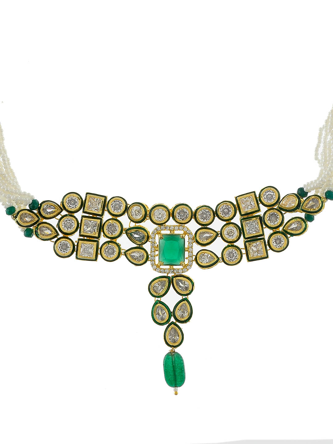 Handmade Green Kundan Diamond Choker Jewellery Set With Earring For Women