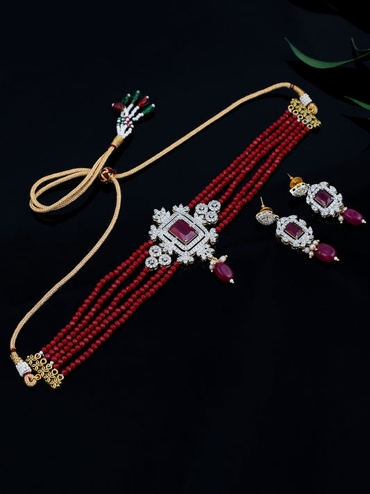 Simple Ad Ruby Red Choker Jewellery Set