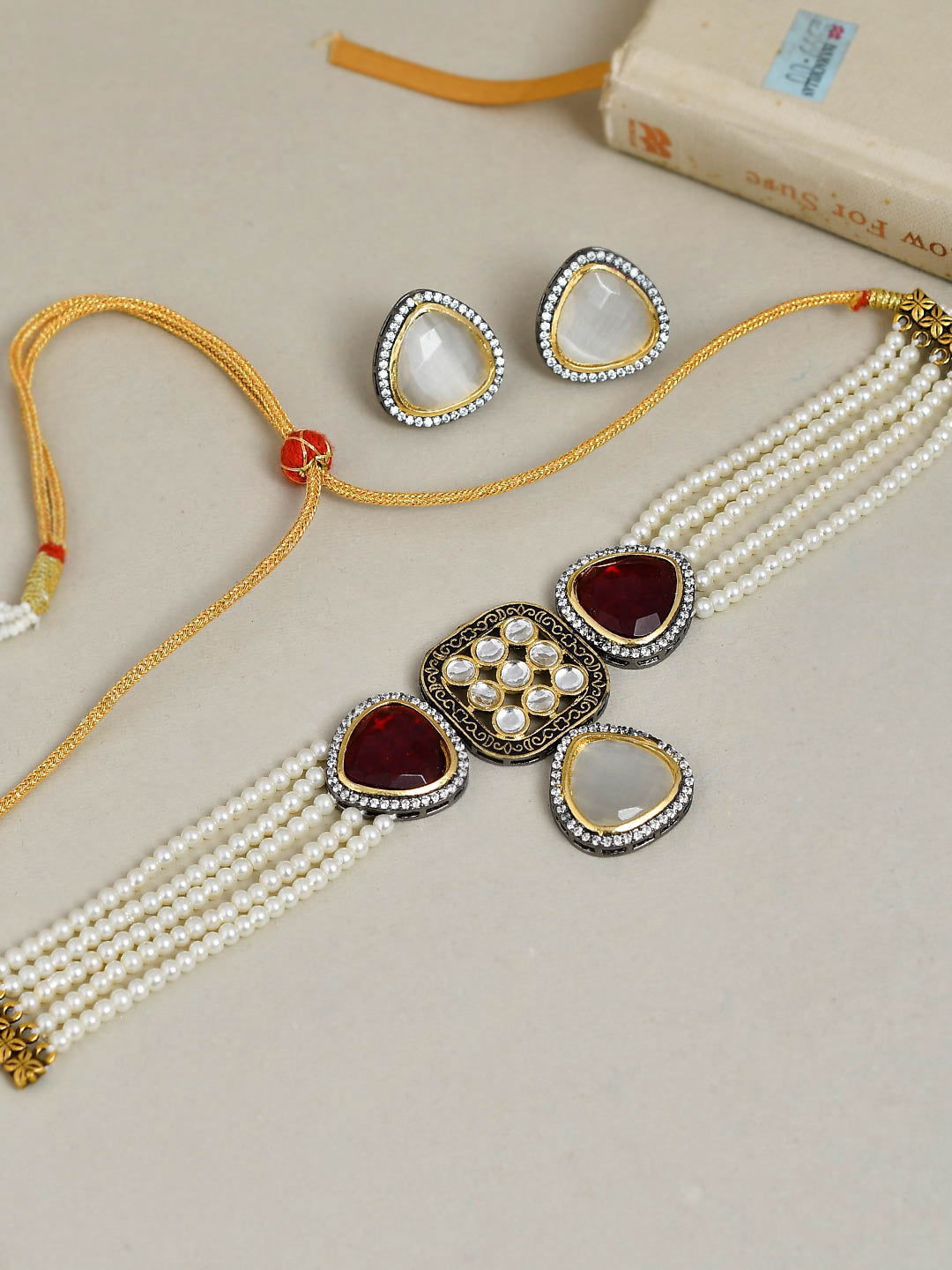 Pearl Choker Ad Kundan Jadau Jewellery Set