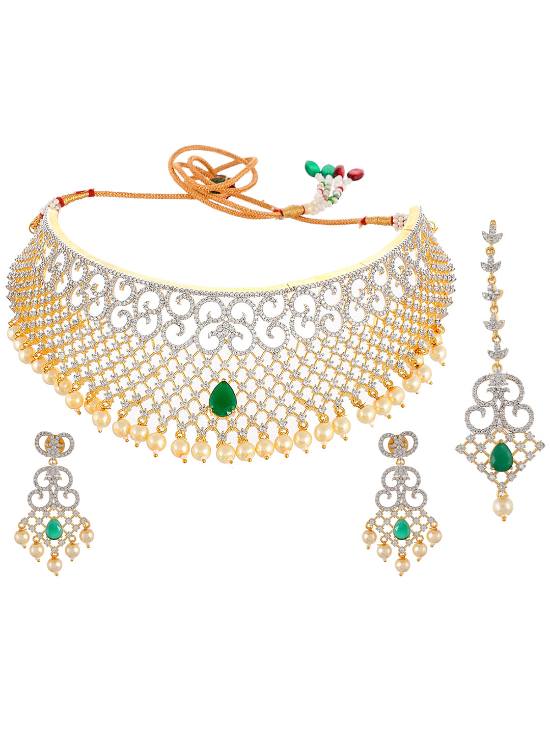 Gold Plated Bridal Green Jewellery Set For Wedding