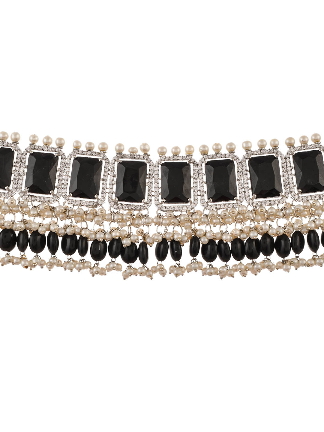 Black Onyx And Pearl Choker Jewellery Set For Wedding