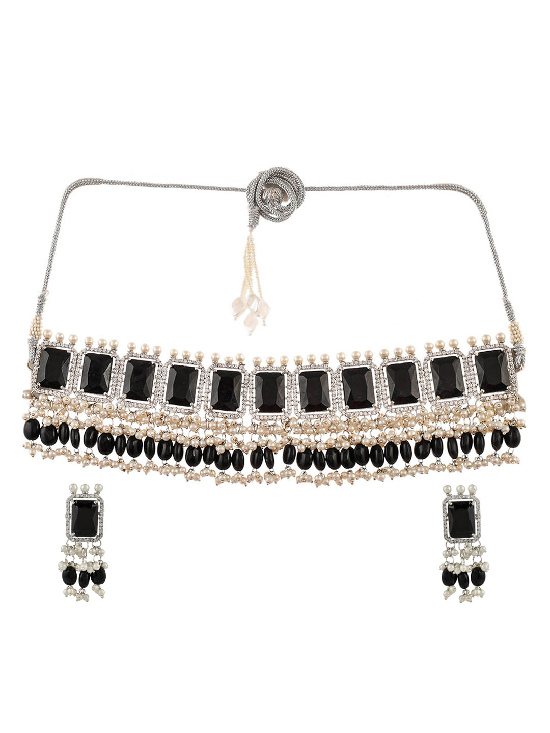 Stylish White & Black Stone Moti Choker Necklace Set, Jewellery, Necklace  Free Delivery India.