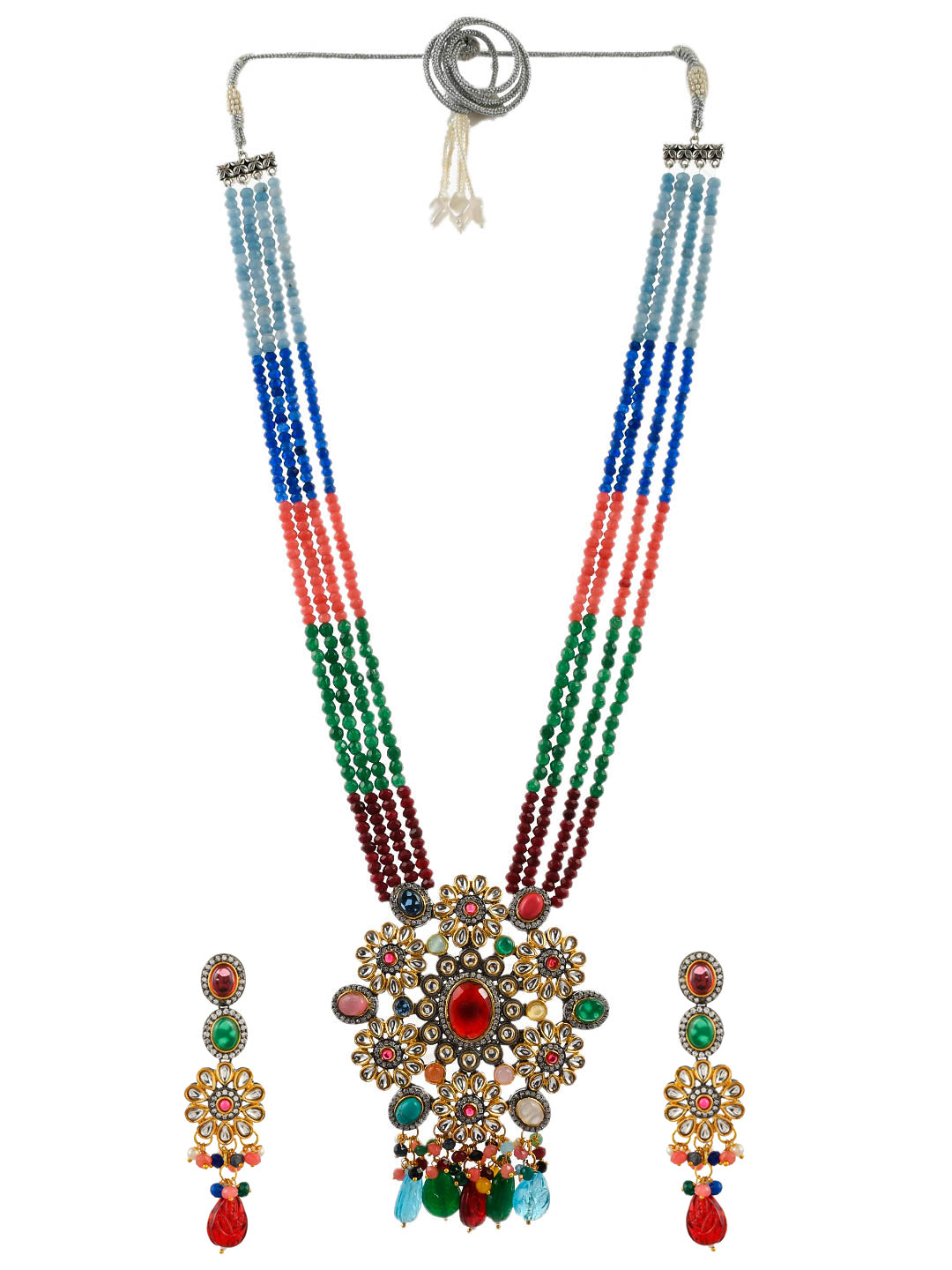 Kundan Multicolor A D Layered Jewellery Set