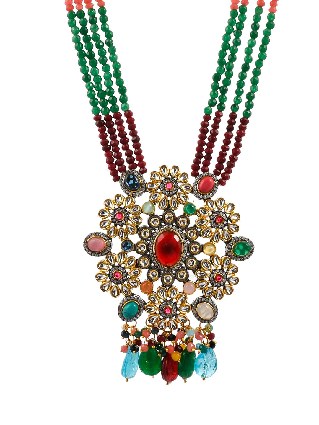 Kundan Multicolor A D Layered Jewellery Set