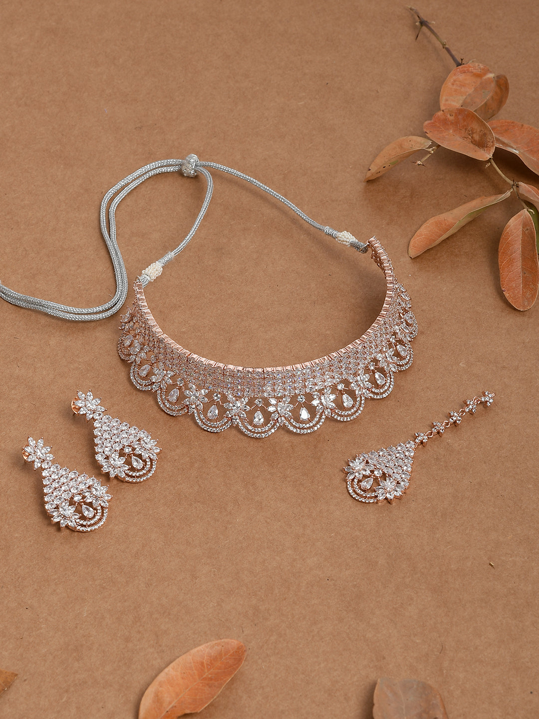 Rose Gold Plated American Diamond Set Online Rose Gold American