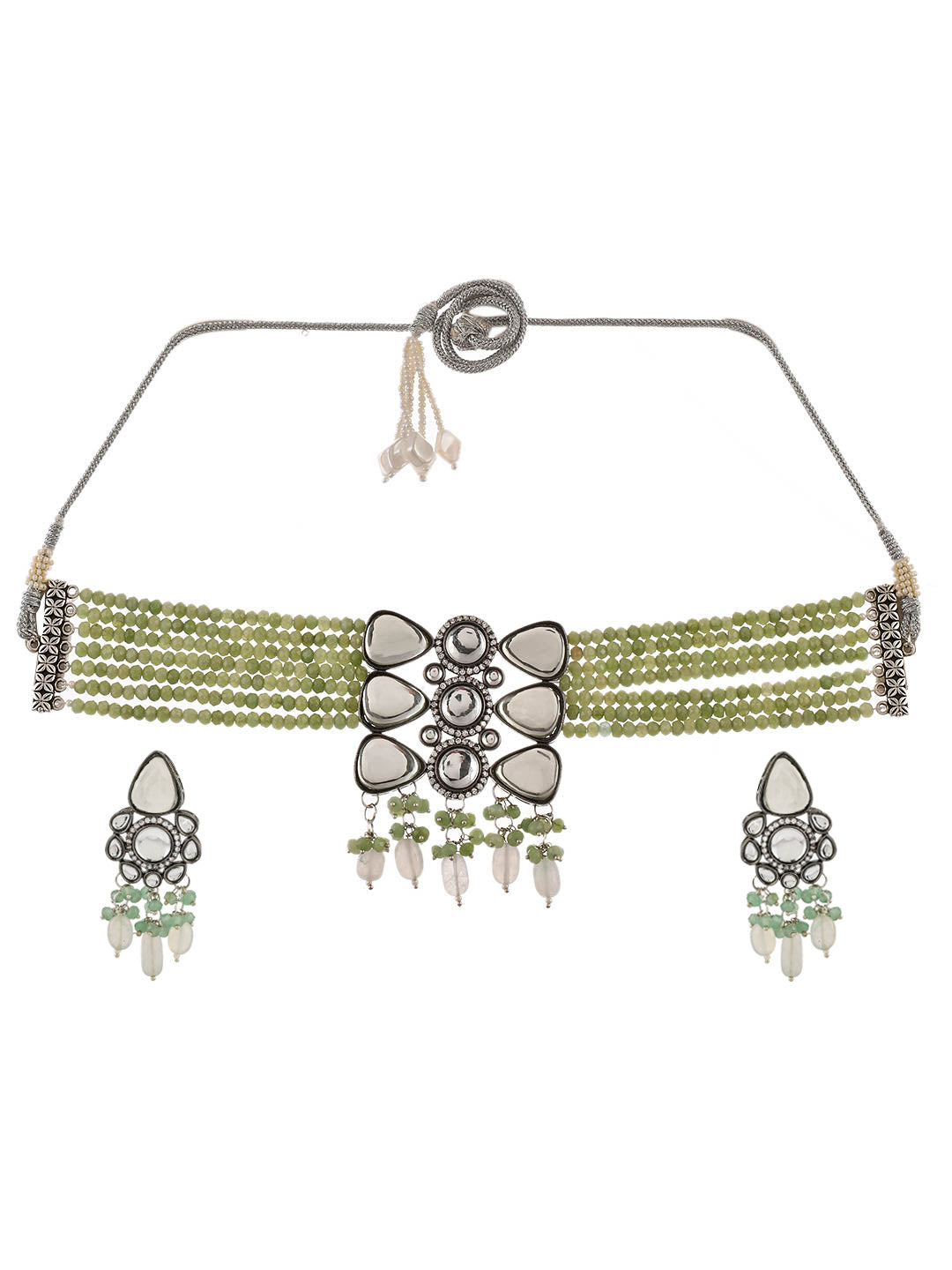 Lime Green Beads Kundan Jewellery Set