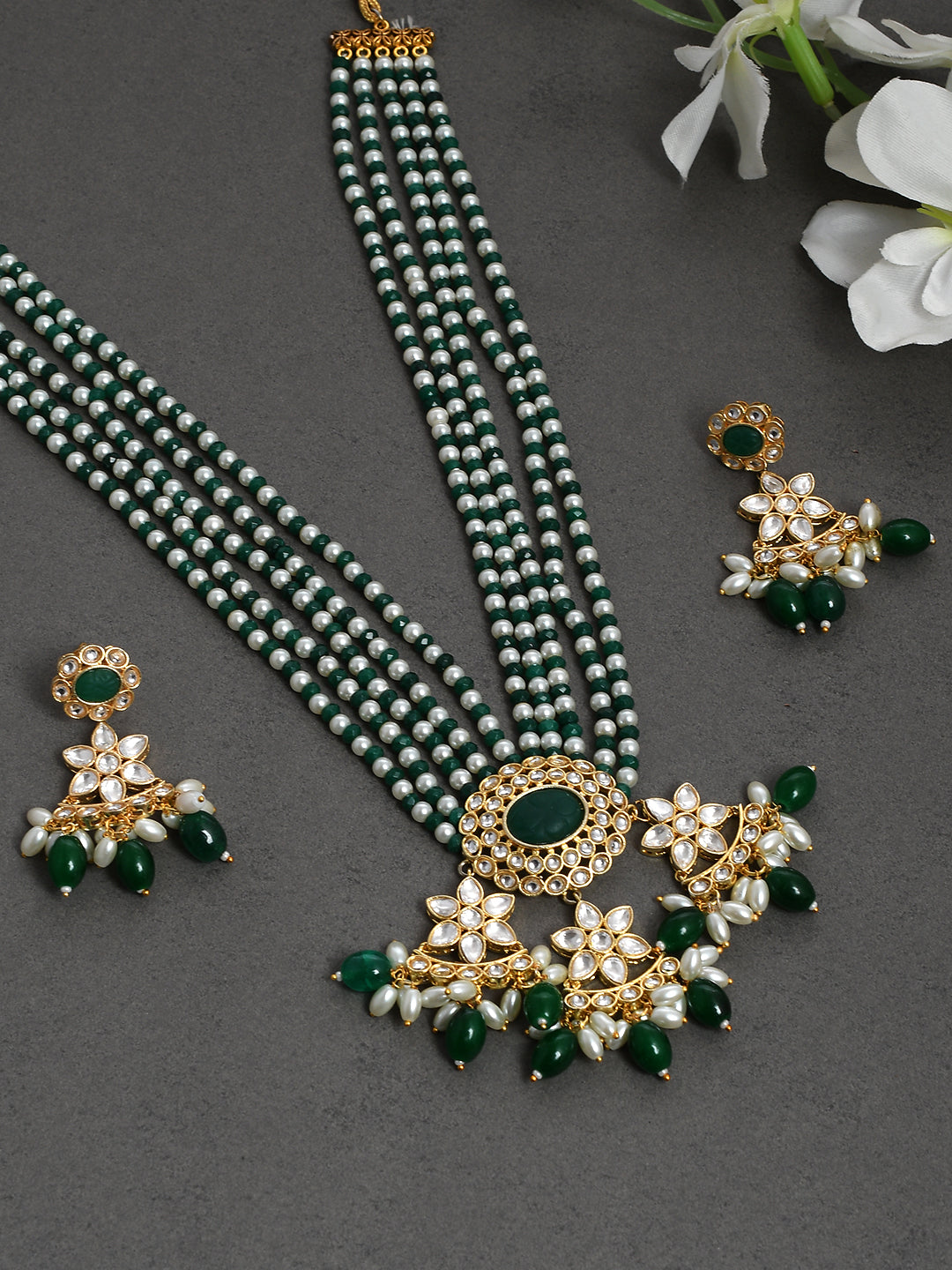 Rani Haar Pearl Jewellery Set For Wedding Buy Pearl And Green
