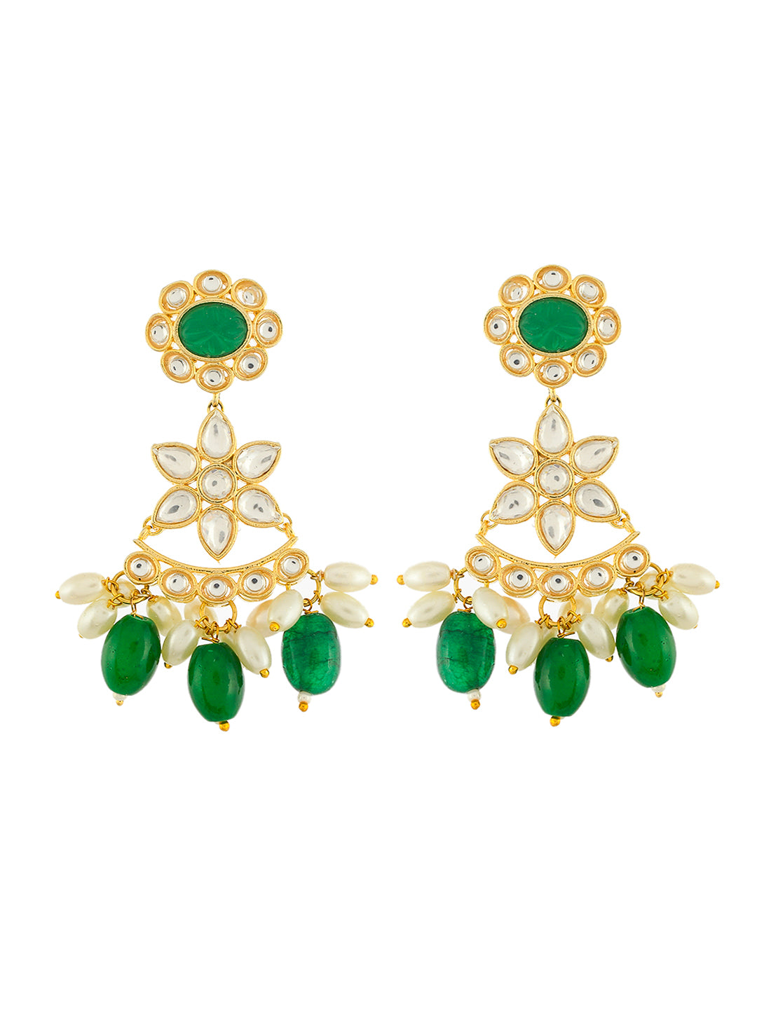 Gold Plated Pearl Kundan And Green Onyx Kundan Long Rani Haar Jewellery Set For Wedding