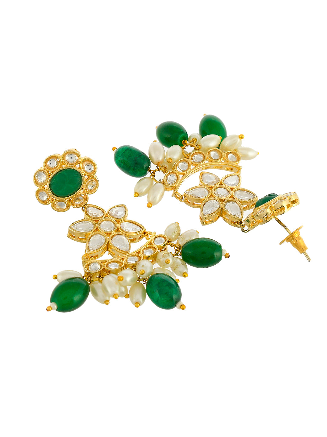 Gold Plated Pearl Kundan And Green Onyx Kundan Long Rani Haar Jewellery Set For Wedding